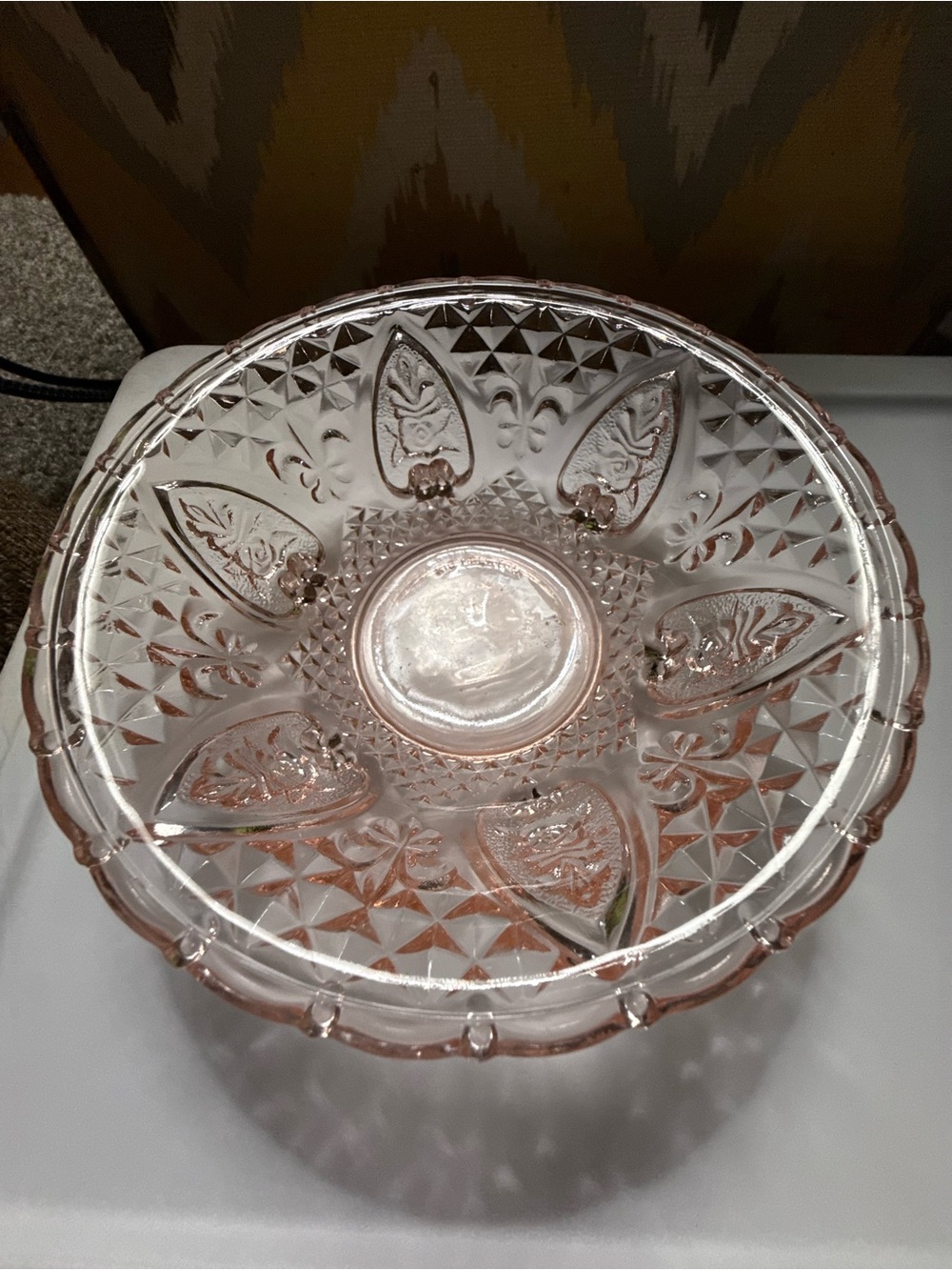 Vintage Depression Glass KIG Malaysia Candy Dish With Lid Pink hearts Floral - Picture 2 of 5